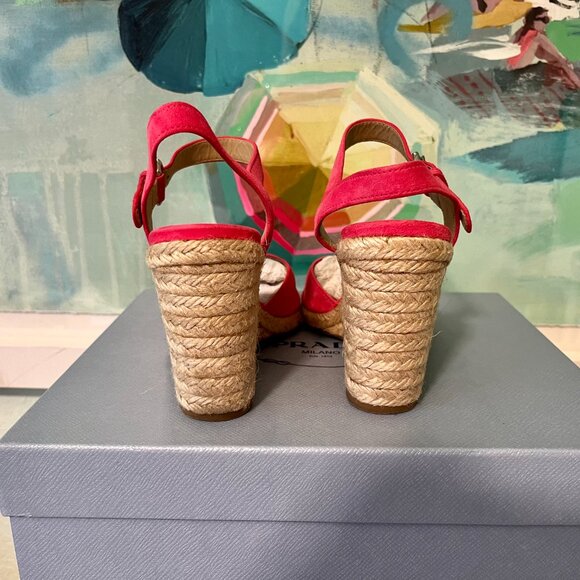 🦩🚢 Prada Flamingo Pink Suede Espadrille Sandals – Size 37 (US 6.5/7) - Picture 3 of 6